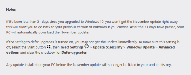 Reasons why Windows 10 version 1511 update is not visible